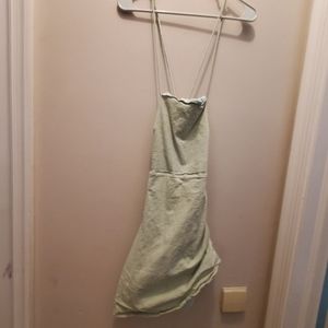 Light green lace up dress with zipper on back and scrunched on one side
